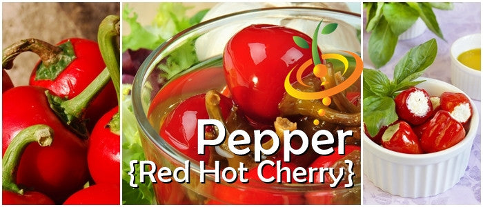 Red hot cherry peppers fresh, in a bowl, and stuffed with cream cheese